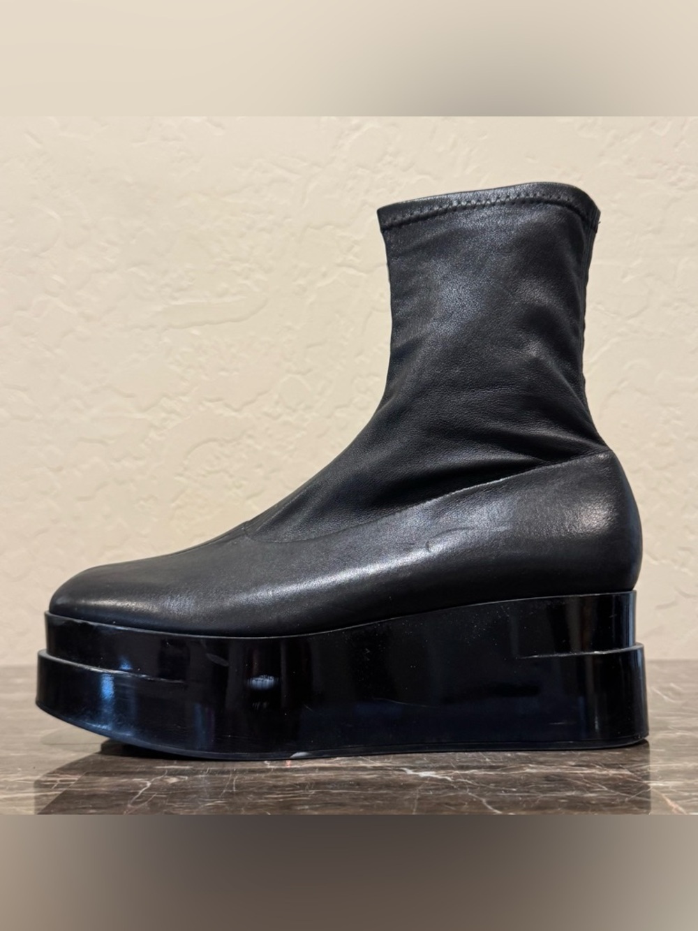 Clergerie Laissaa Black Leather Platform Sock Boots